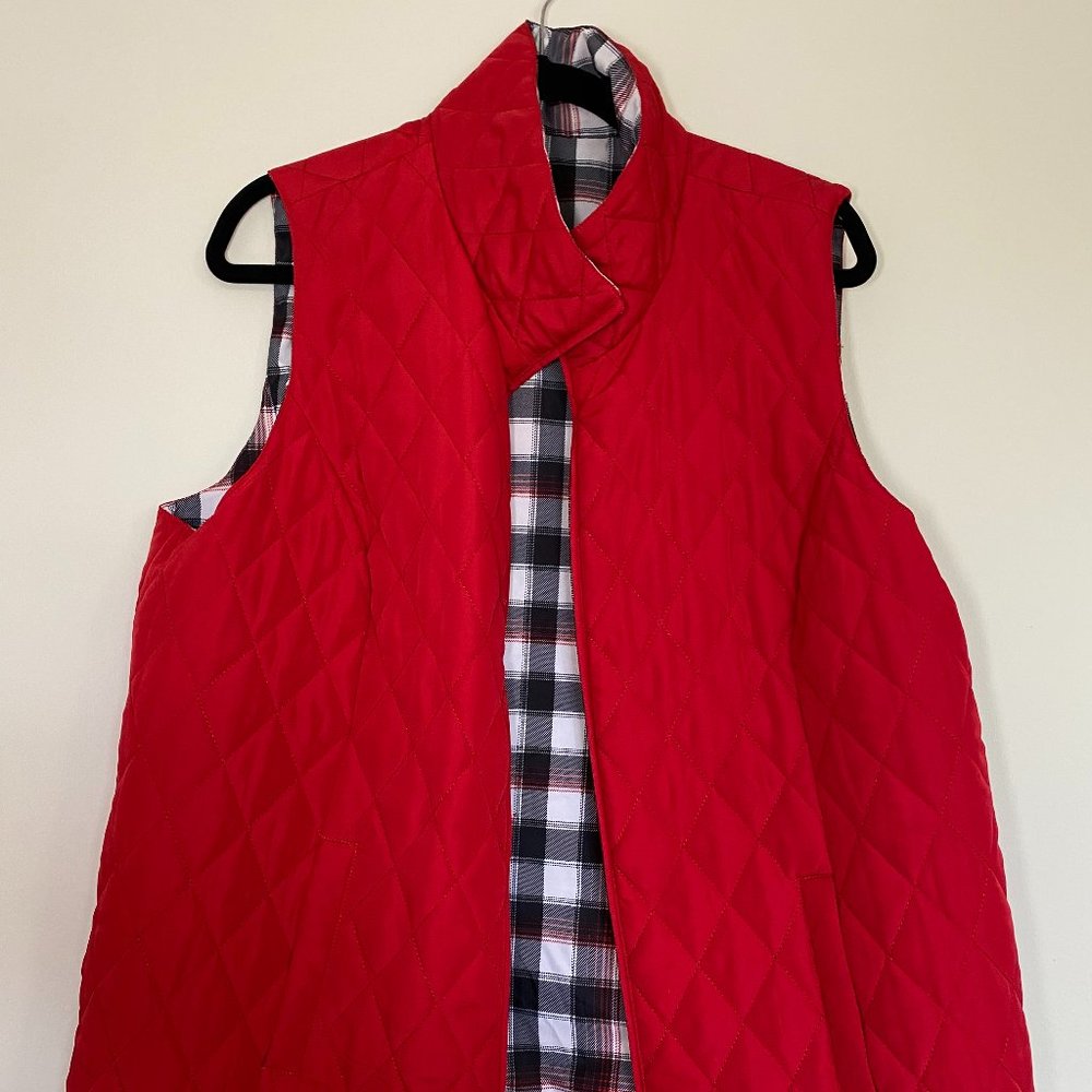 Christopher & Banks Reversible Red/White/Black Plaid Quilted Vest